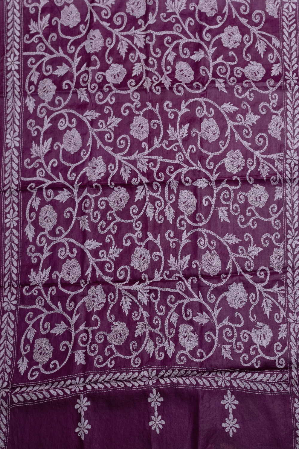 Cream Floral on Pink Kantha Tussar Dupatta