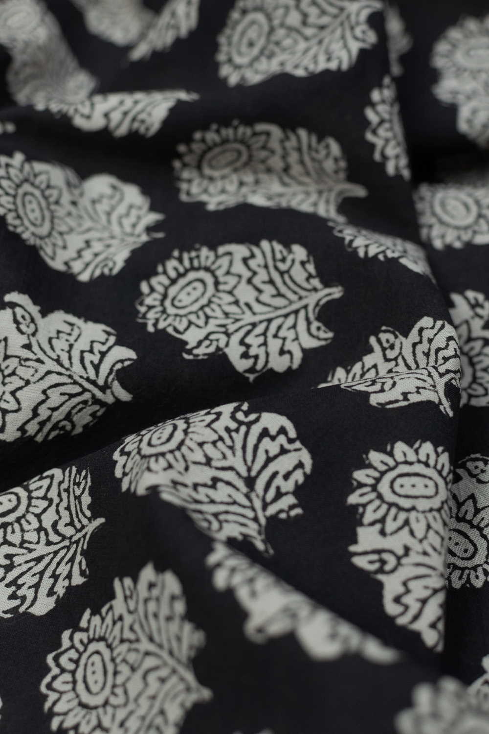 Butta Floral on Black Bagru Cotton Fabric