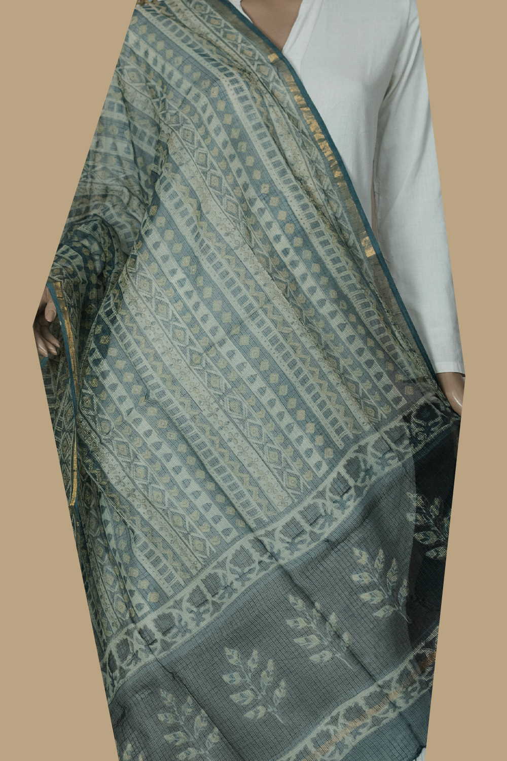 Striped Patterns Block Printed Kota Cotton Dupatta