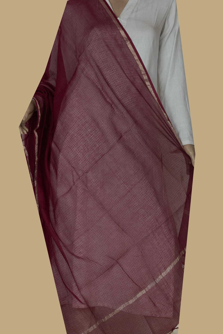 Maroon Kota Cotton Dupatta