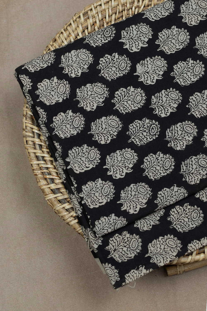 Butta Floral on Black Bagru Cotton Fabric