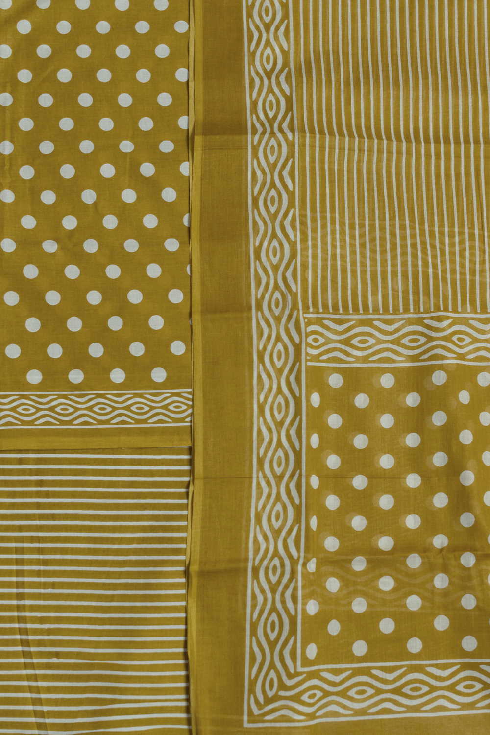 Cream Circle on Yellow Block Printed Cotton Suit