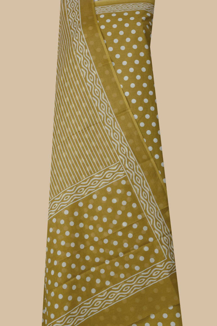 Cream Circle on Yellow Block Printed Cotton Suit