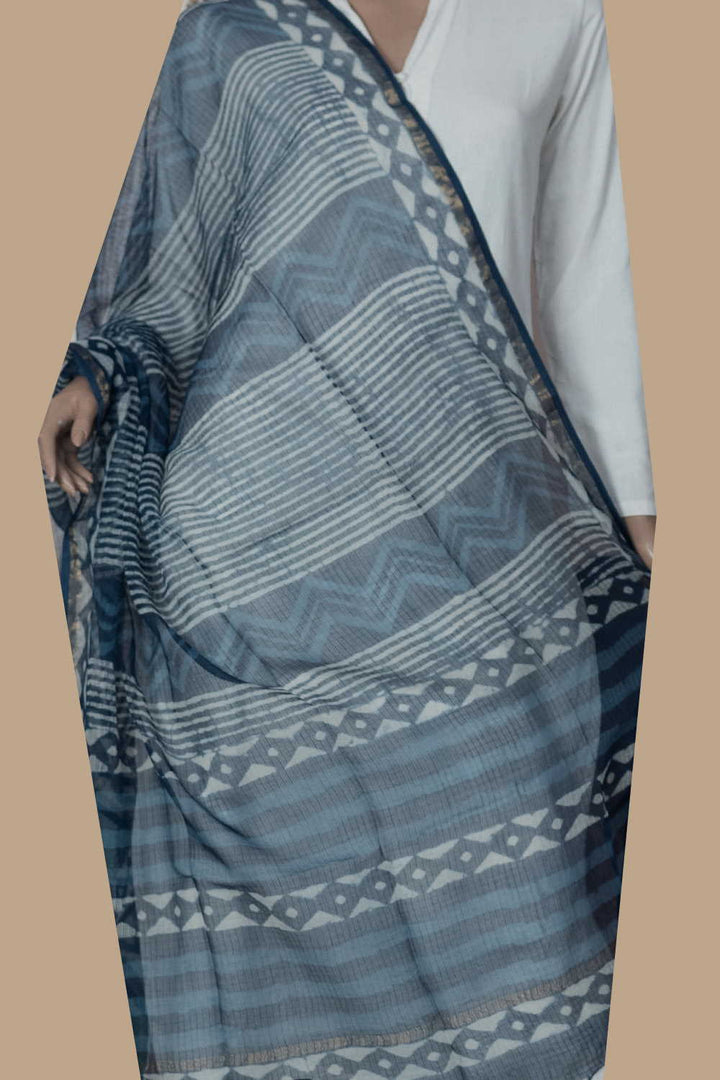 Indigo Block Printed Kota Cotton Dupatta