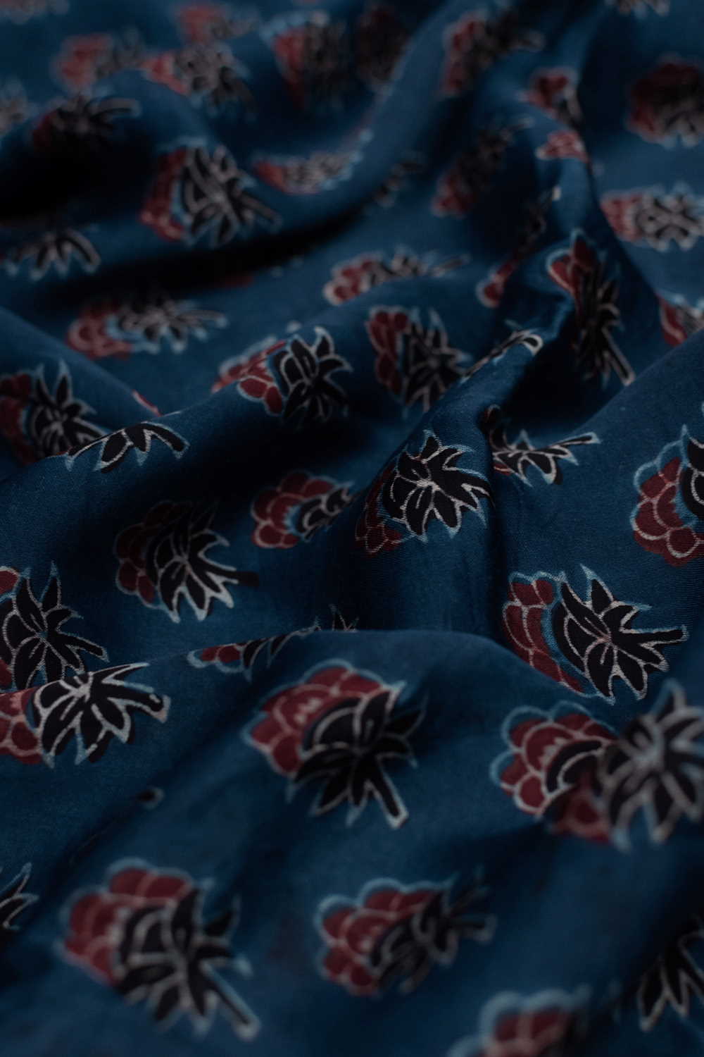 Indigo Ajrak Modal Silk Fabric