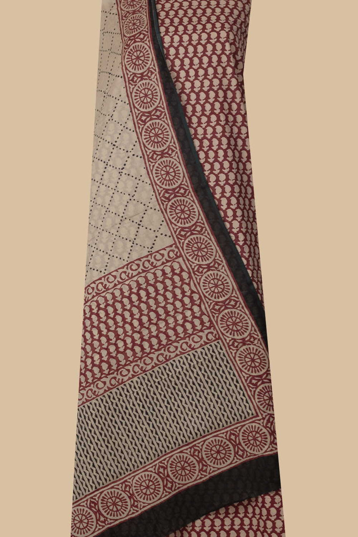 Maroon Block Printed Cotton Suit