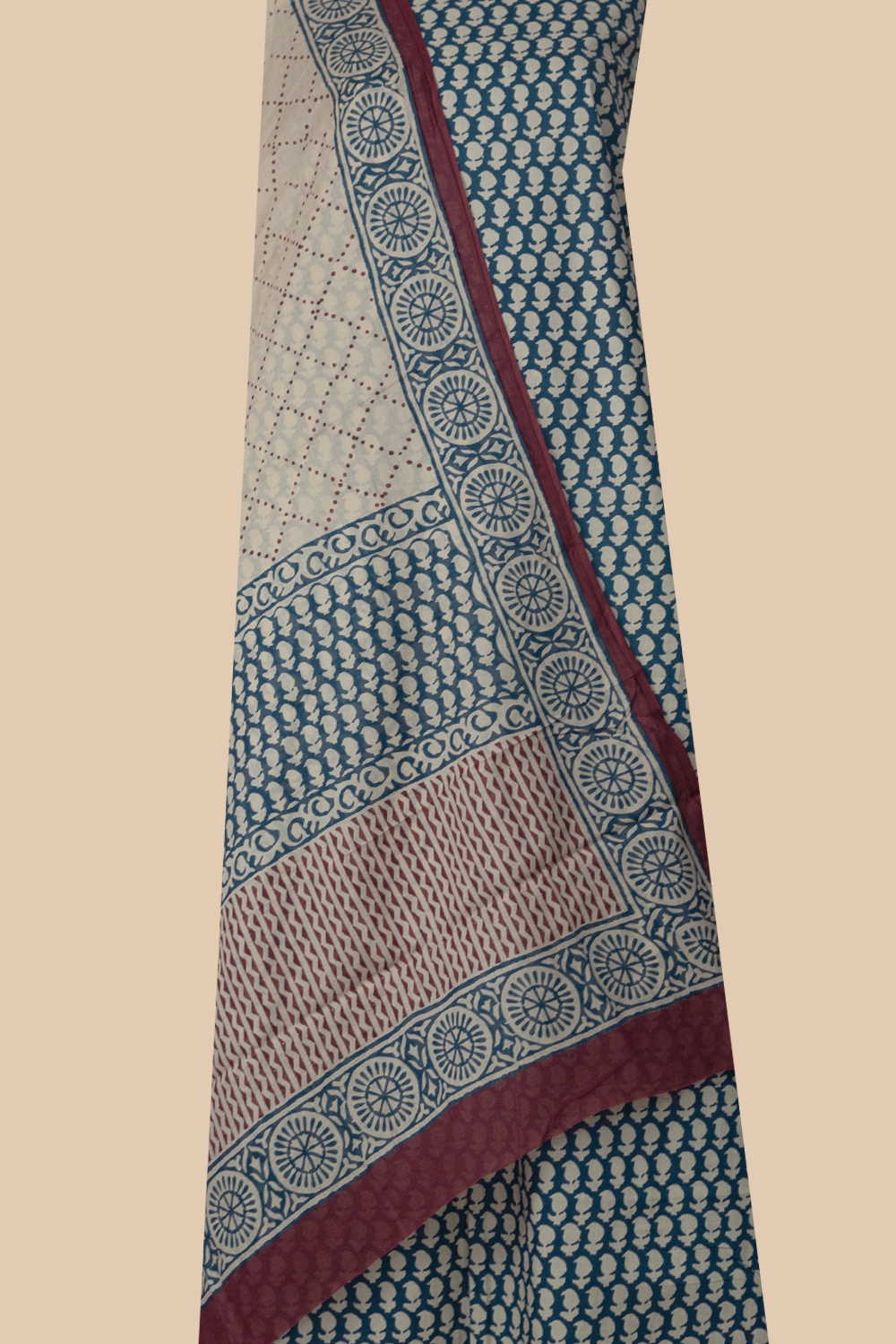 Paisley Design on Blue Block Printed Cotton Suit