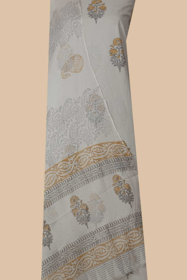 Soft Cream Block Printed Cotton Suit