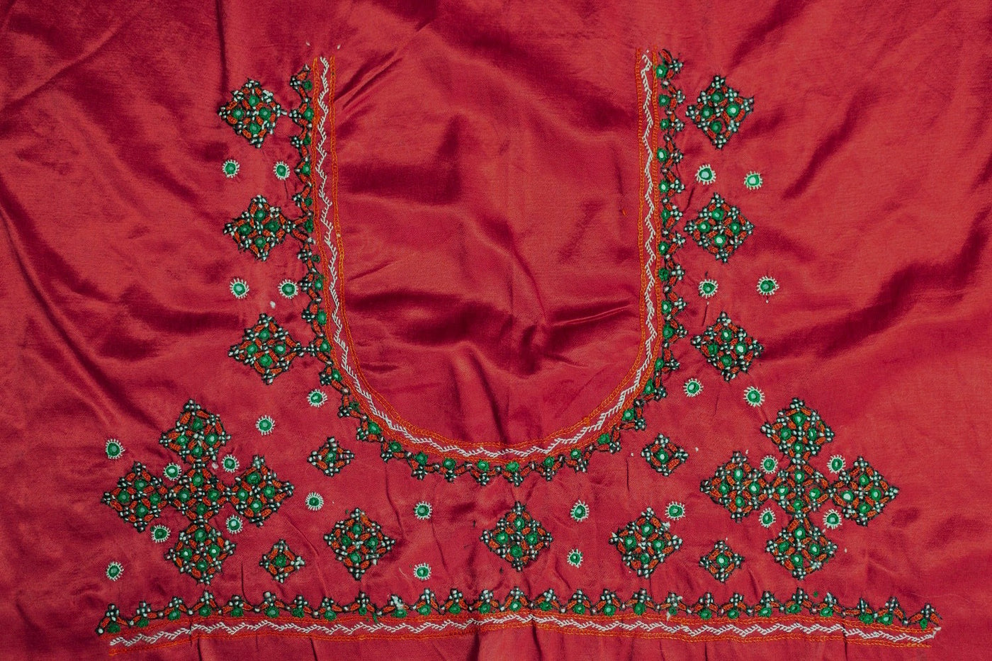 Red Kutch Embroidered Mashru Silk Blouse