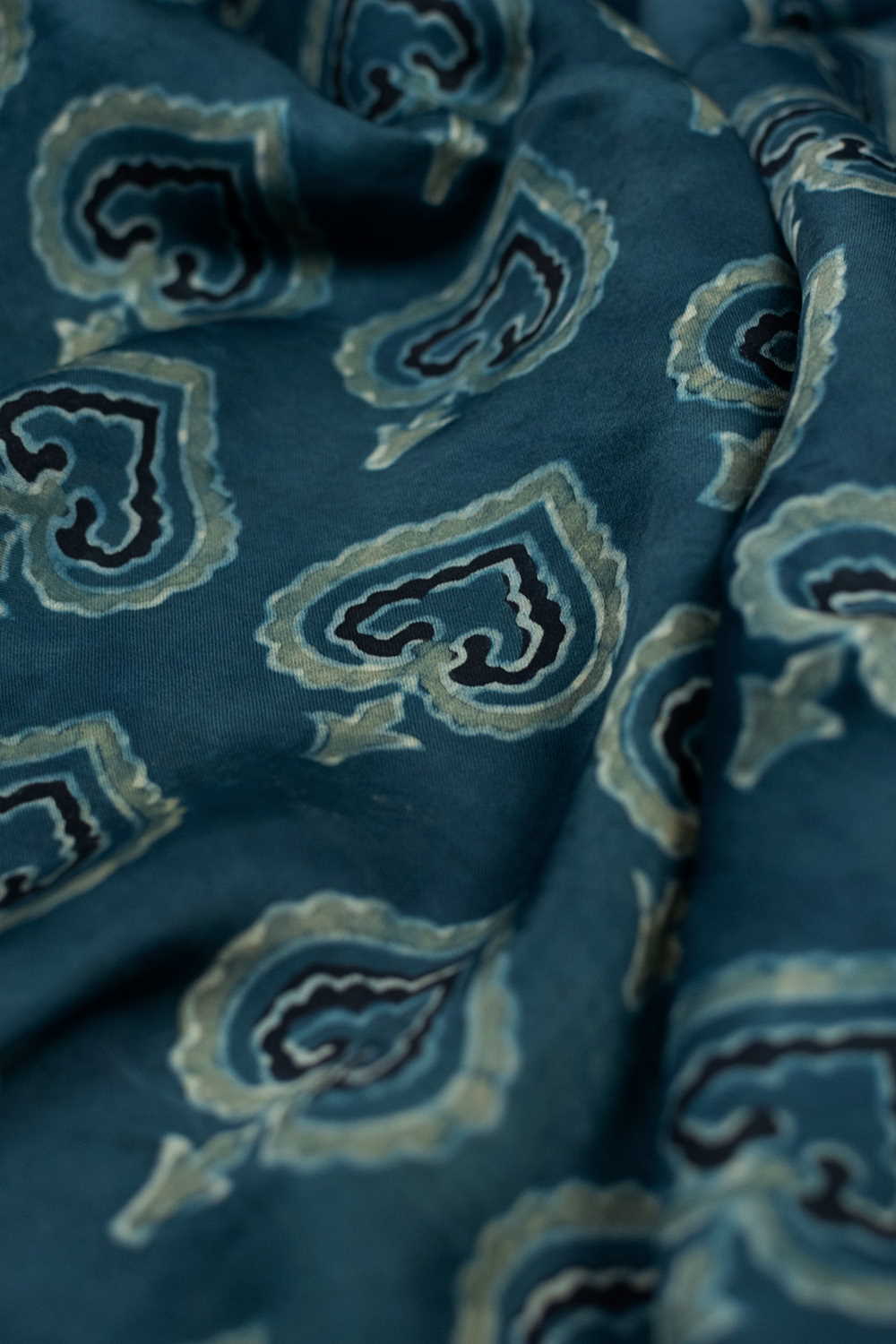 Green Butta on Indigo Ajrak Modal Silk Fabric