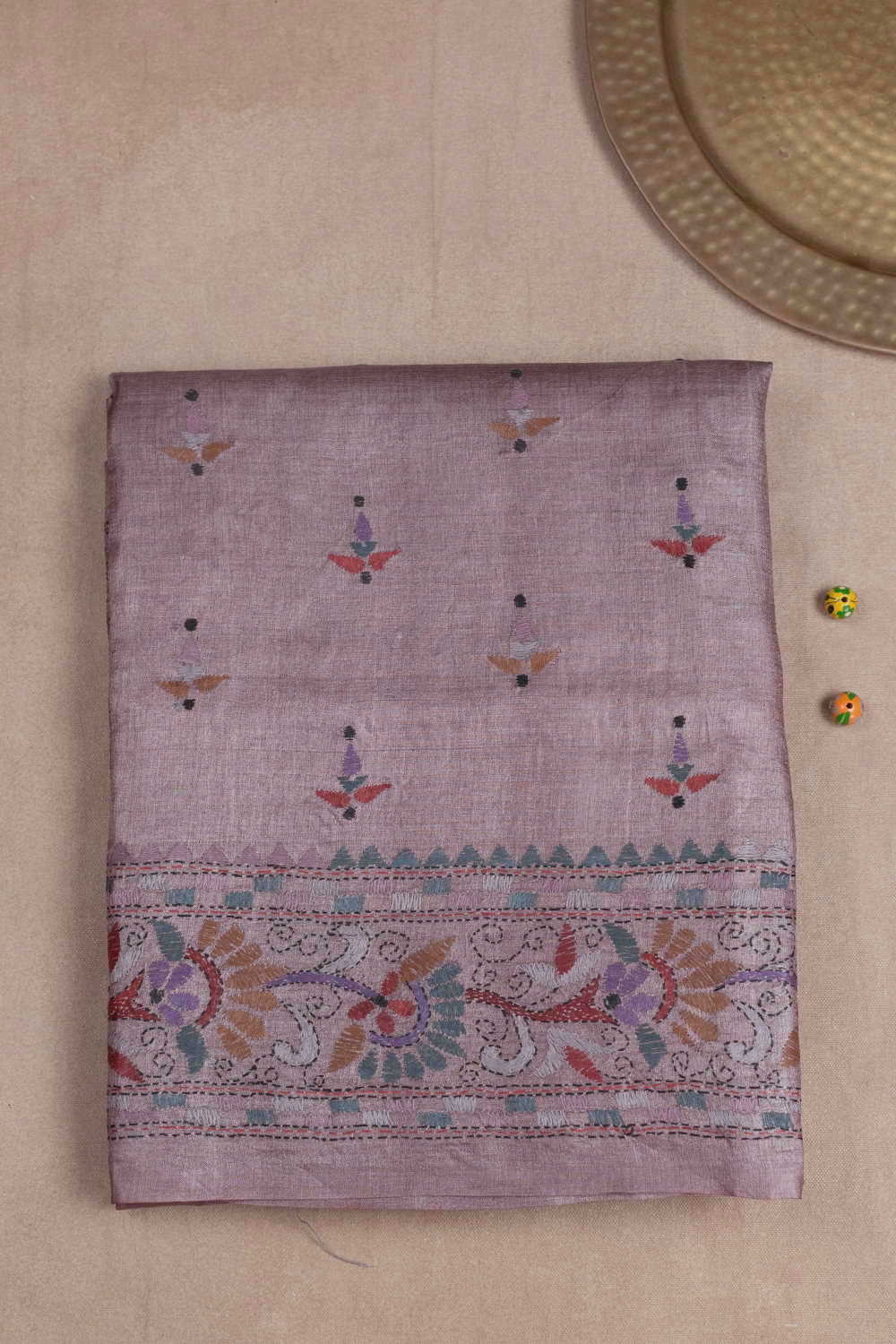 Tiny Motifs Kantha Silk saree