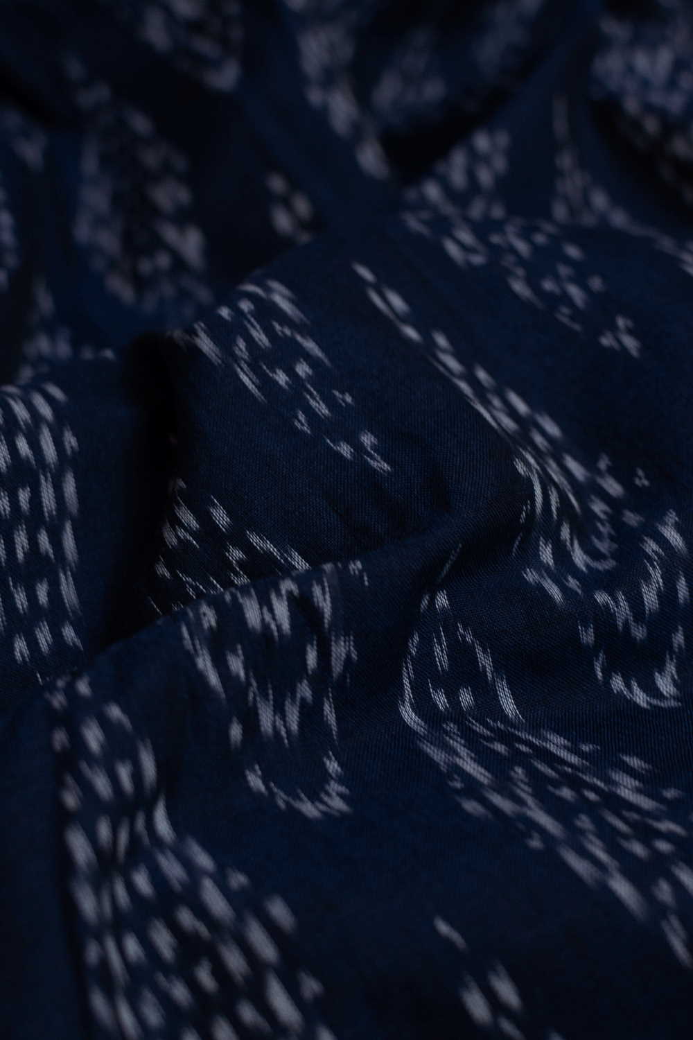 Dark Ink Blue Ikat Cotton Fabric