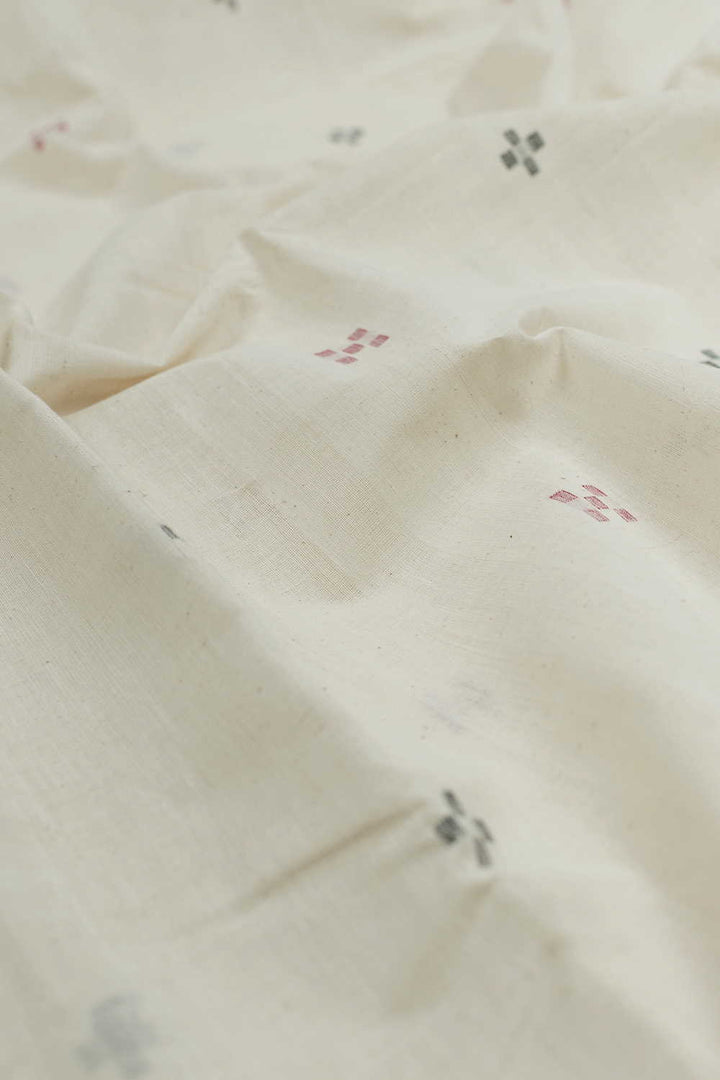 Butta on Off-White Handwoven Cotton Fabric