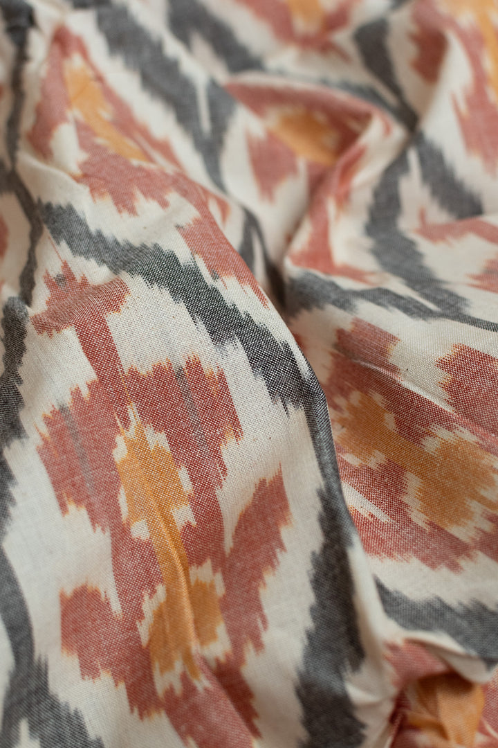 Patterned on Oatmeal Cream Ikat Cotton Fabric