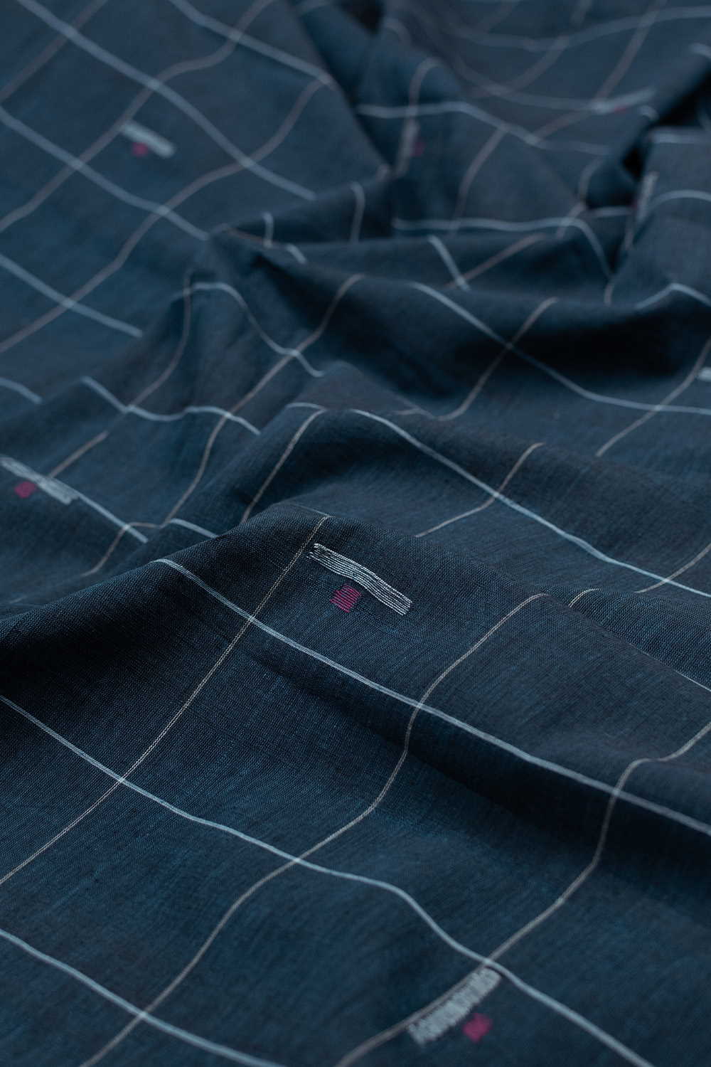 Butta & Stripe on Blue Handwoven Cotton Fabric