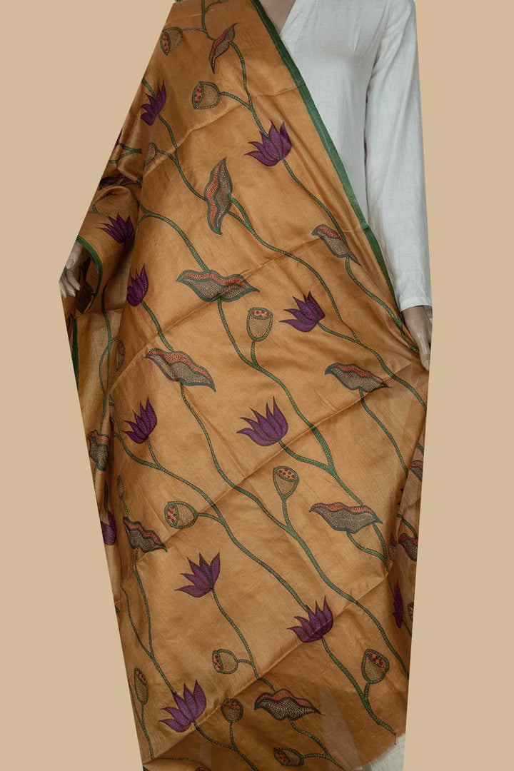 Prettiest Floral on Yellow Kantha Silk Dupatta