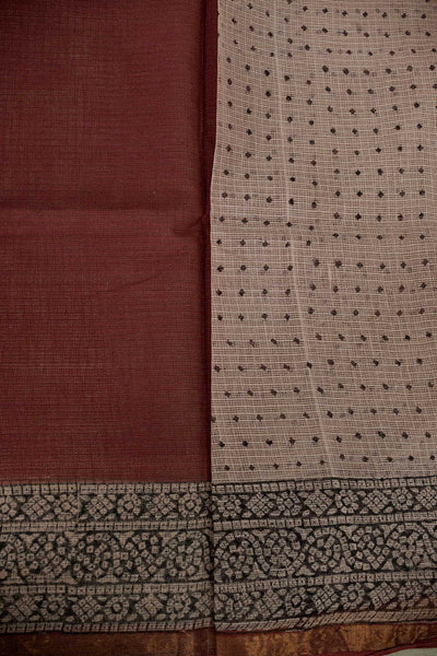 Dark Maroon Block Printed Kota Cotton saree