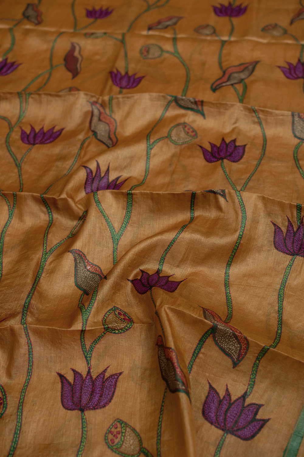 Prettiest Floral on Yellow Kantha Silk Dupatta