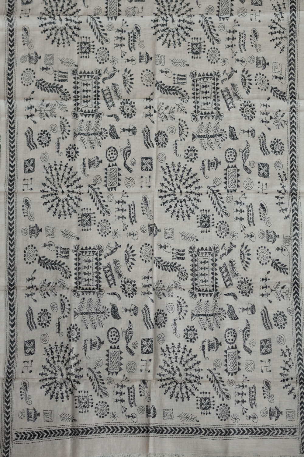 Cream Kantha Silk Dupatta