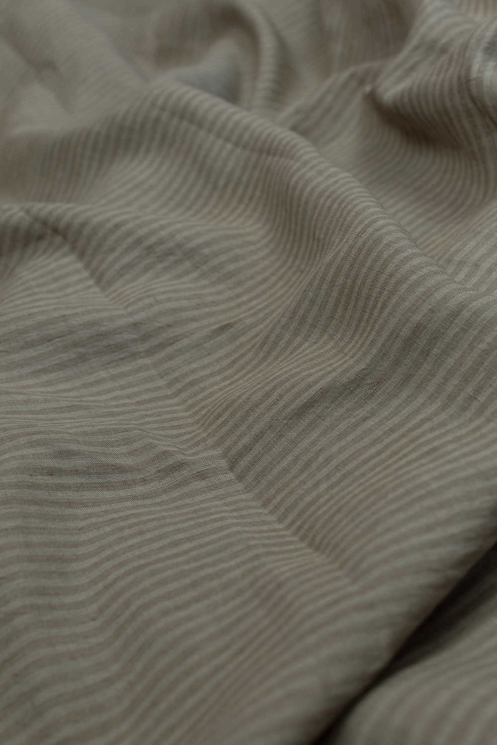 Stripes on Greenish Grey Handwoven Linen Fabric - 0.5m