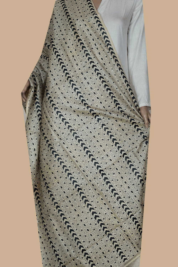 Stripe Patterned Kantha Silk Dupatta