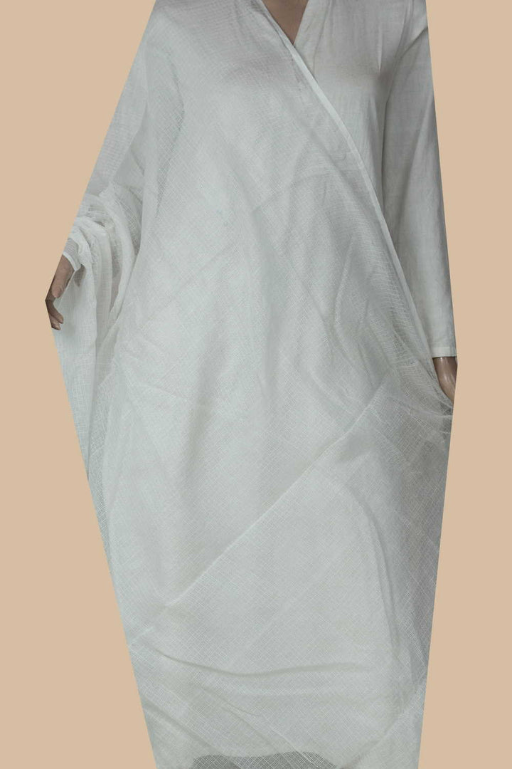 Milk White Chikankari Kota Cotton Dupatta