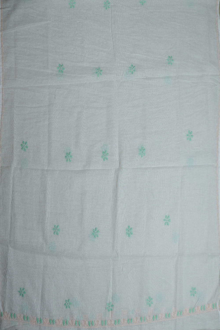 Green Embroidered Chikankari Kota Cotton Top & Dupatta