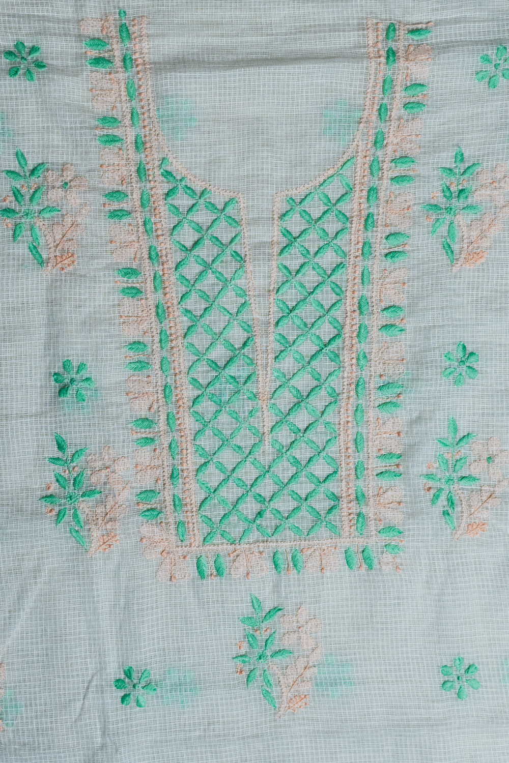 Green Embroidered Chikankari Kota Cotton Top & Dupatta