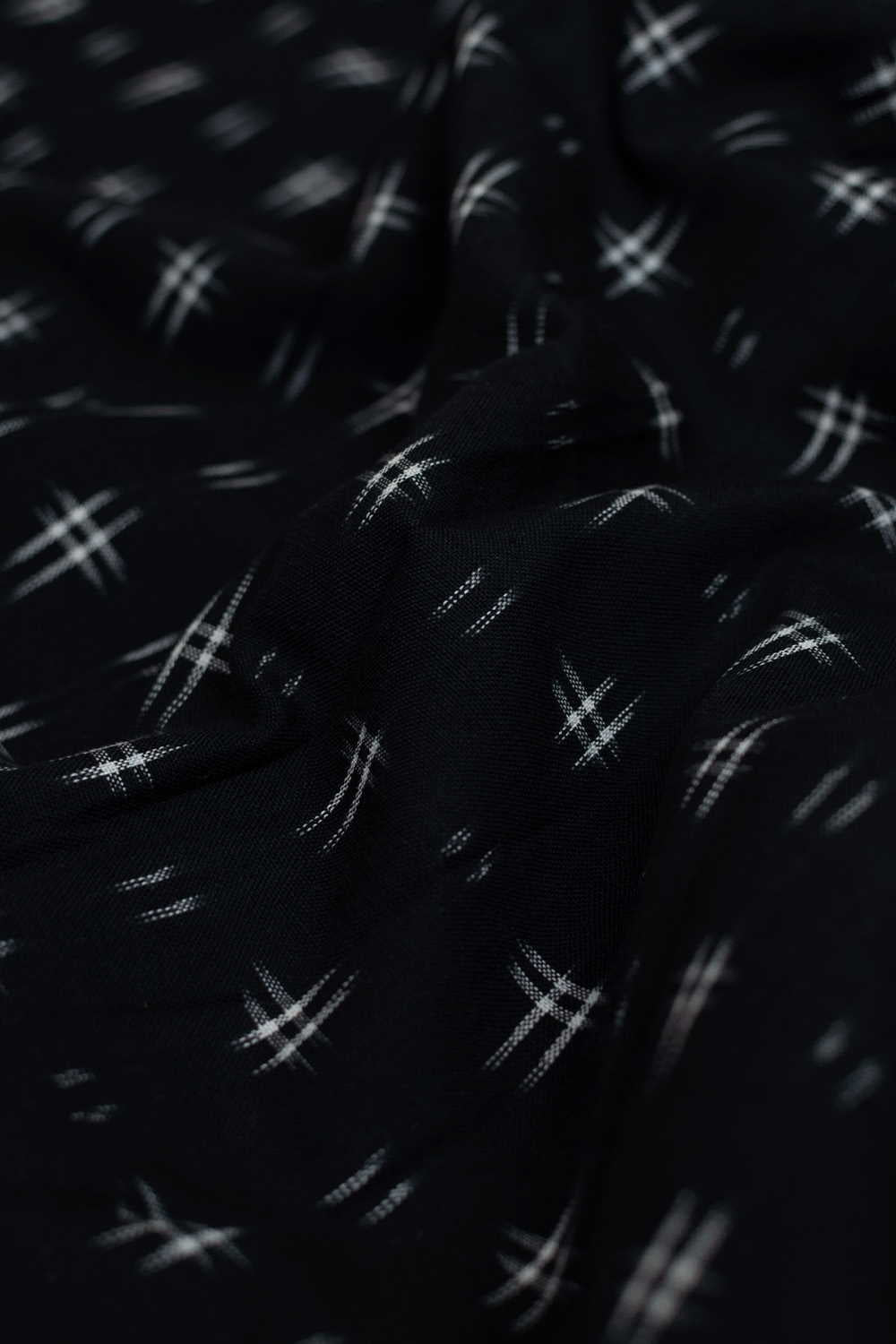 Black - Cream Butta Ikat Cotton Fabric