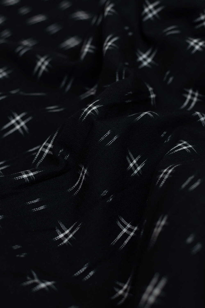 Black - Cream Butta Ikat Cotton Fabric