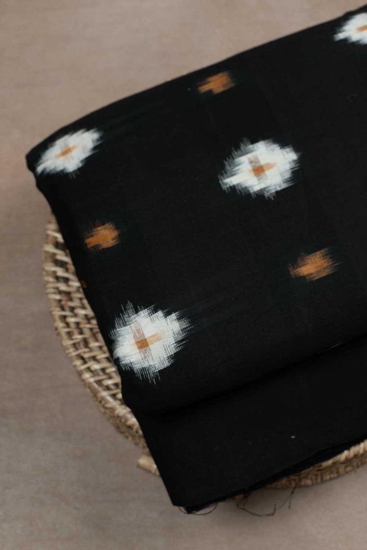 Pitch Black Ikat Cotton Fabric