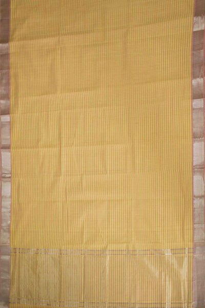 Peach & Yellow Missing Checks Mangalagiri Cotton saree