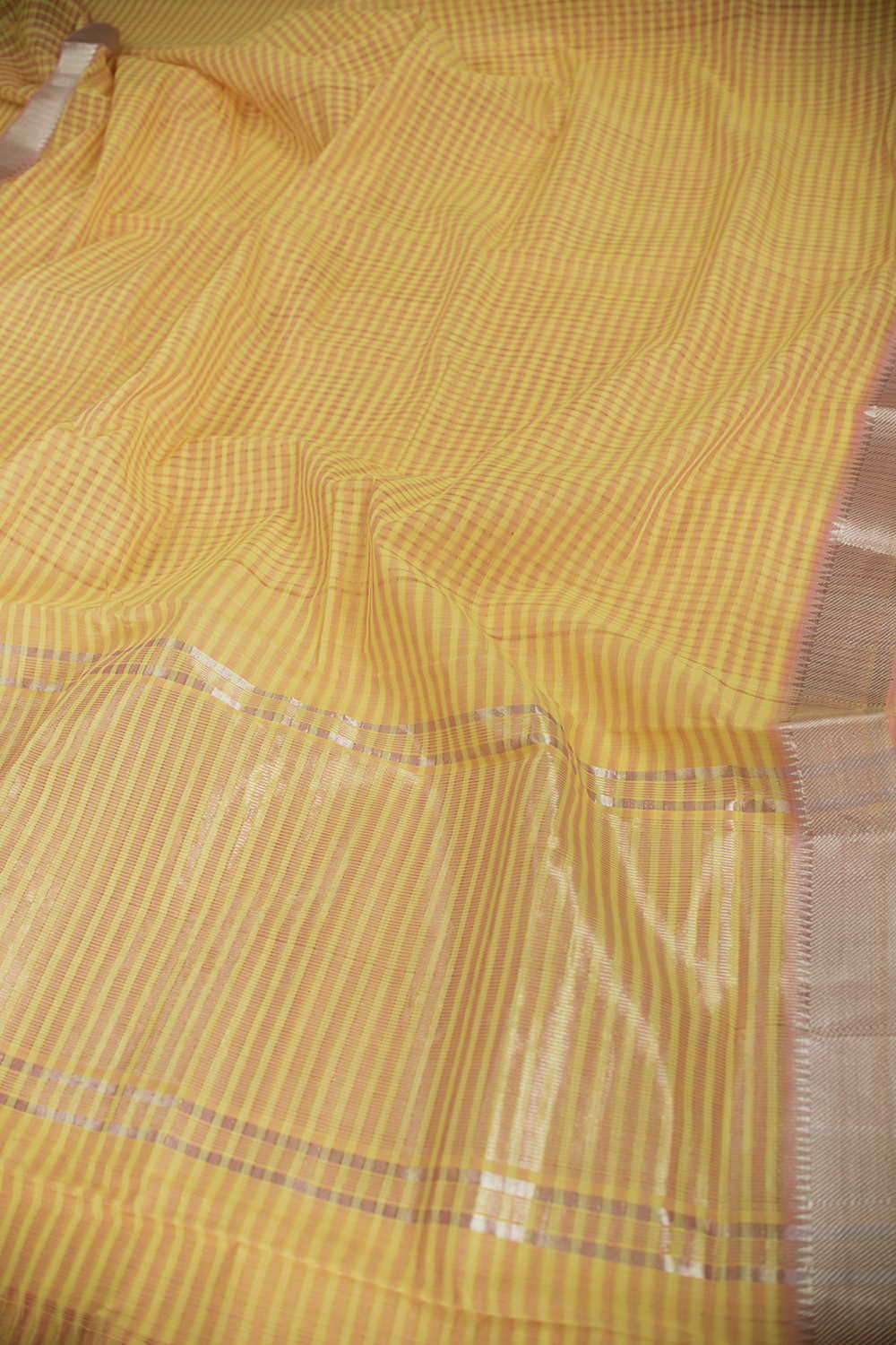 Peach & Yellow Missing Checks Mangalagiri Cotton saree