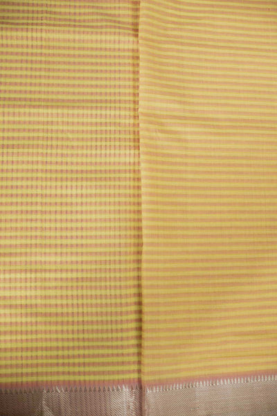 Peach & Yellow Missing Checks Mangalagiri Cotton saree