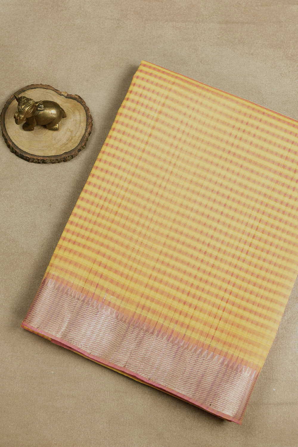 Peach & Yellow Missing Checks Mangalagiri Cotton saree