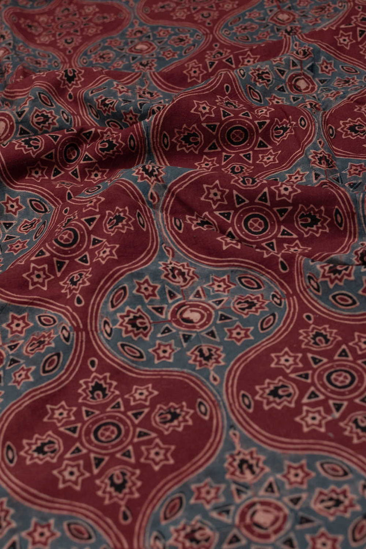 Big Patterns on Maroon Ajrak Cotton Fabric - 0.8m