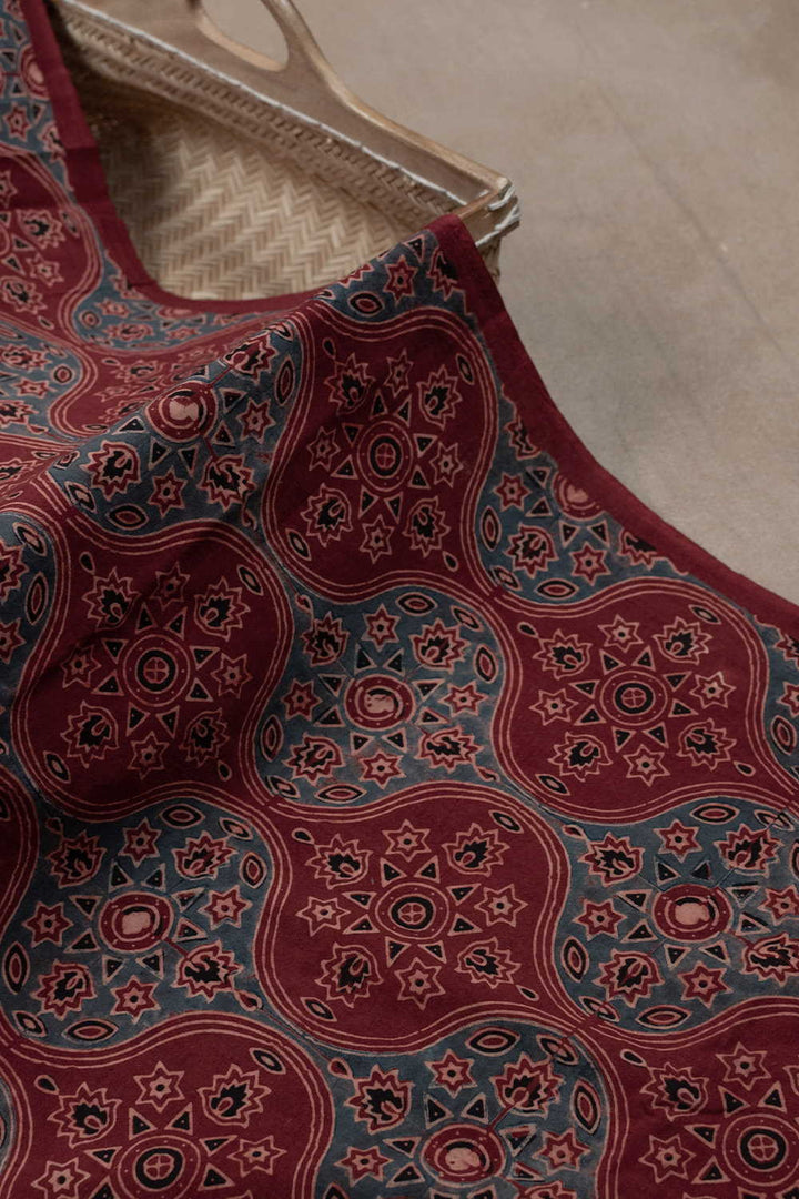 Big Patterns on Maroon Ajrak Cotton Fabric - 0.8m