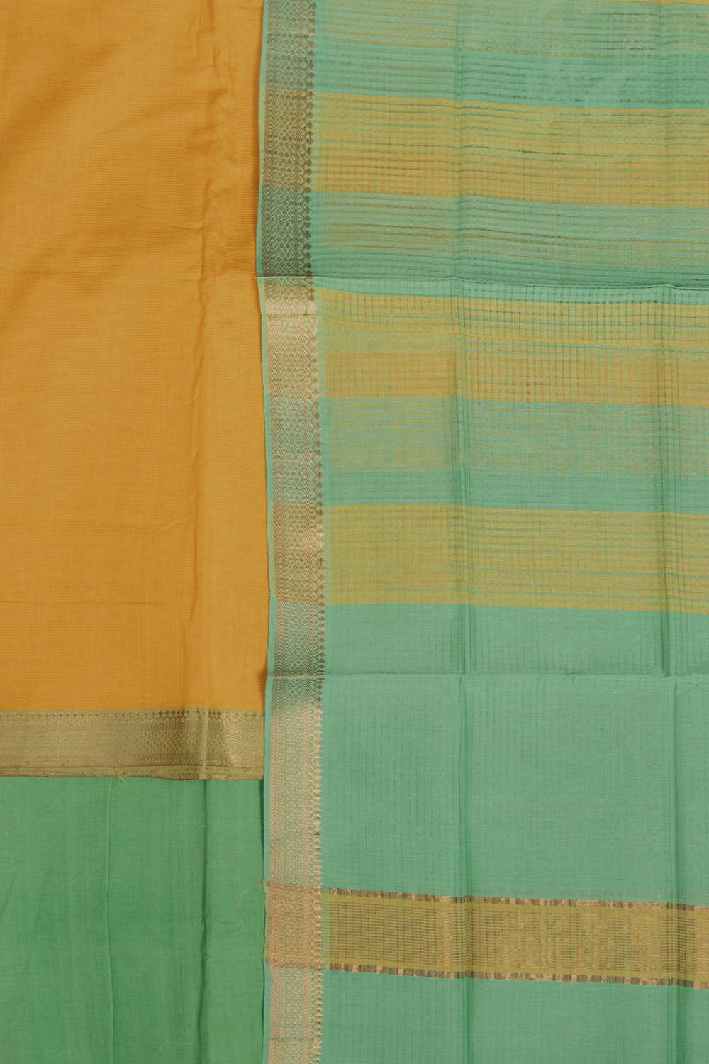 Yellow with Green Mangalagiri Cotton Suit