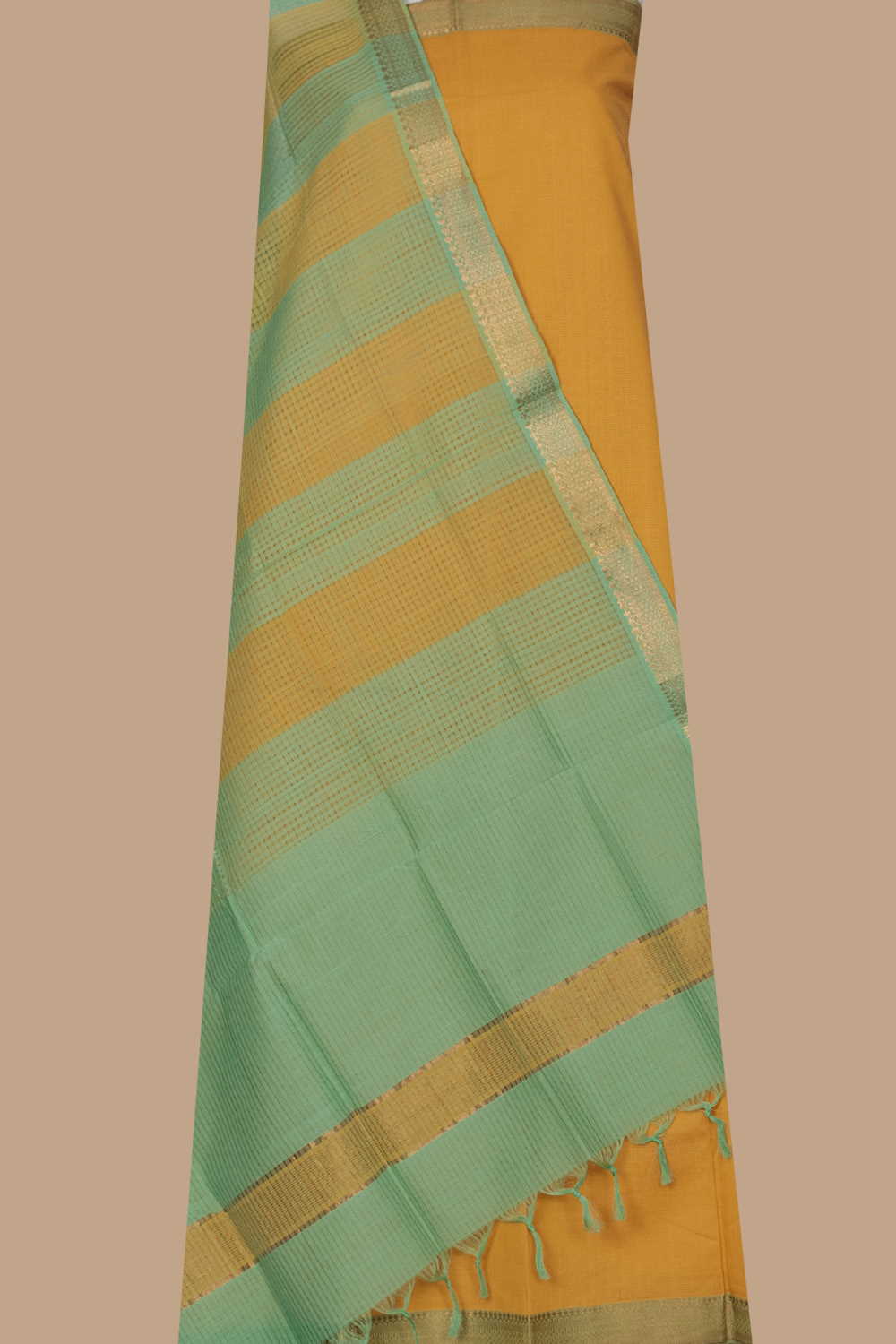 Yellow with Green Mangalagiri Cotton Suit