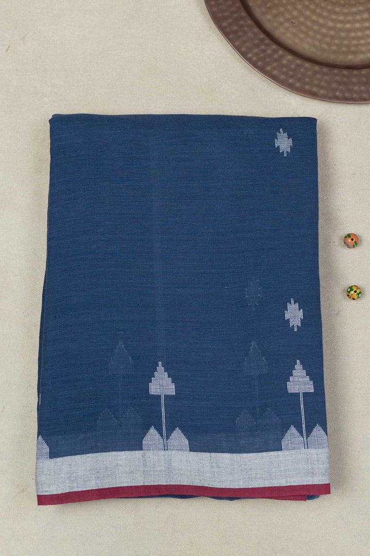 Classic Blue with Maroon Jamdani Cotton saree