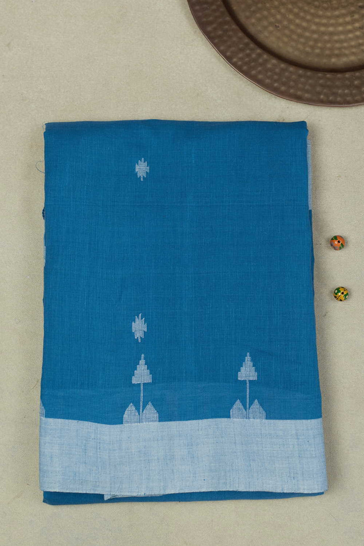 Denim Blue with White Jamdani Cotton saree