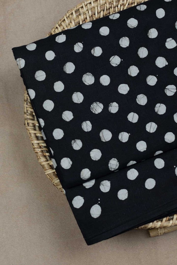 Cream Polka on Black Bagru Cotton Fabric