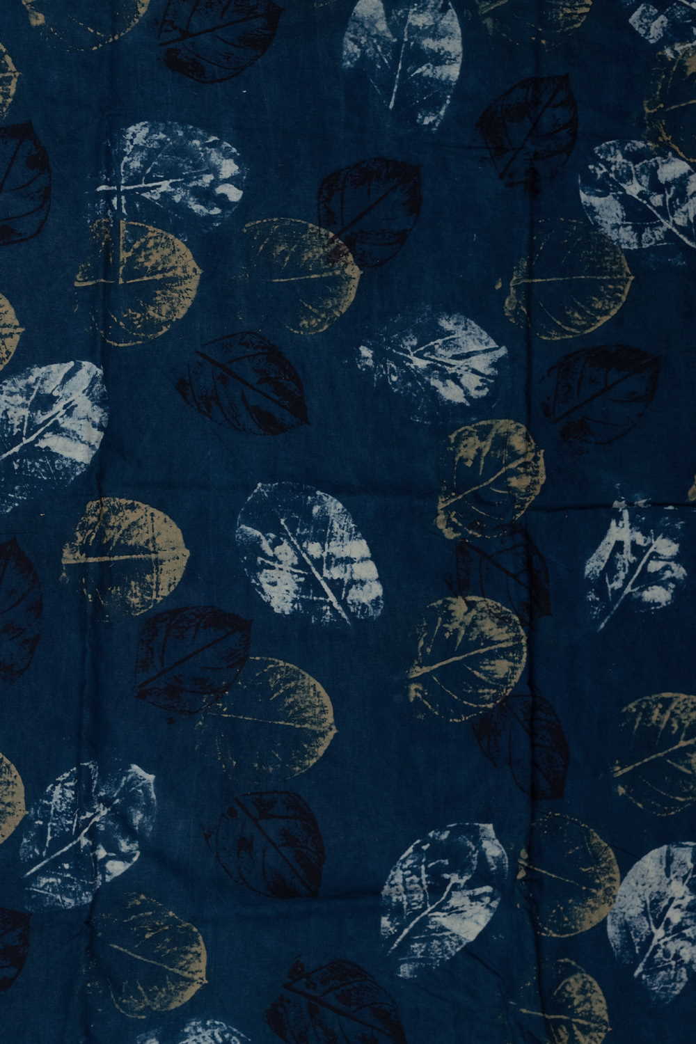 Leaves  on Indigo Ajrak Cotton Fabric