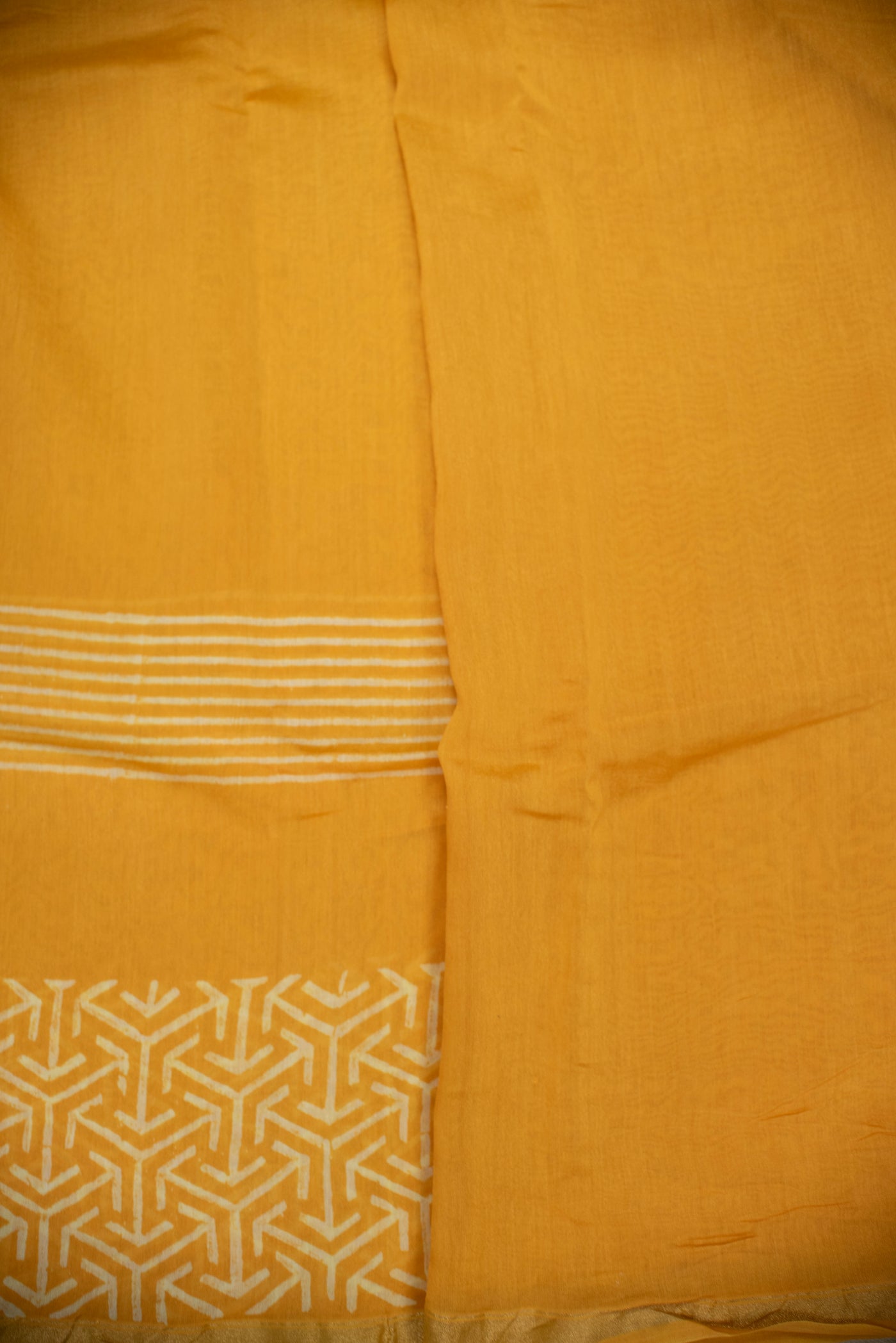 Yellowish Orange Block Printed Silk Cotton saree