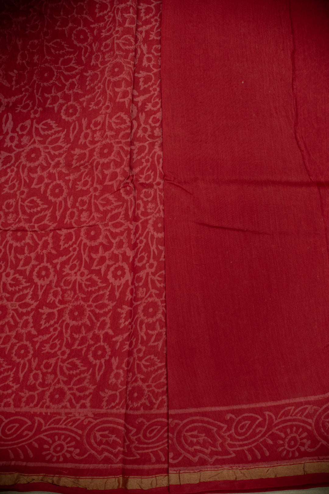 Light Red Block Printed Chanderi saree