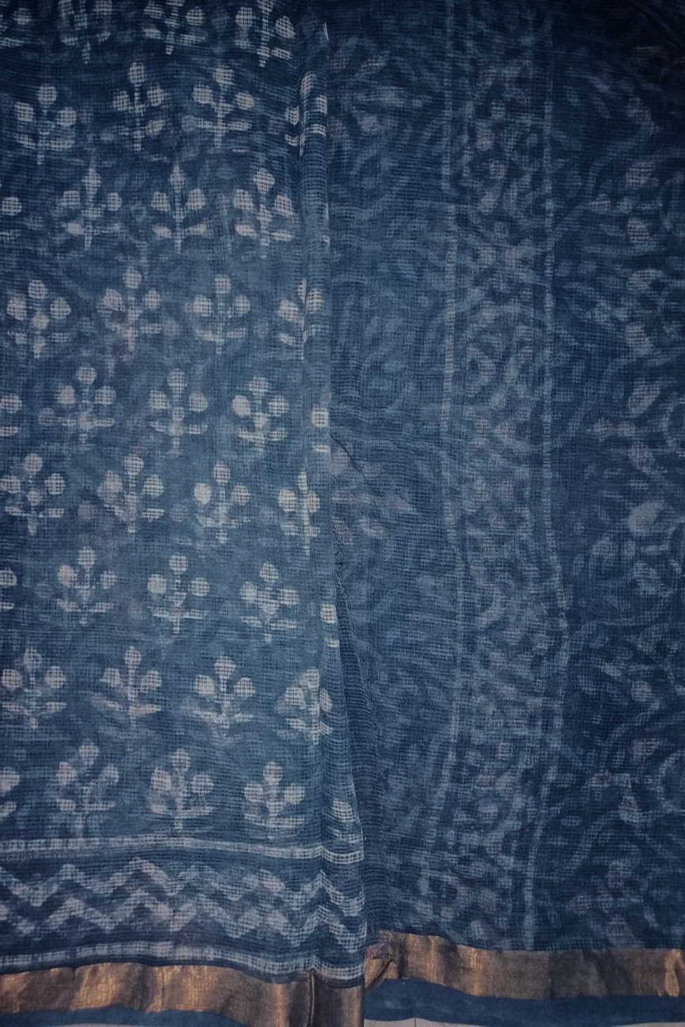 Indigo Block Printed Kota Cotton saree