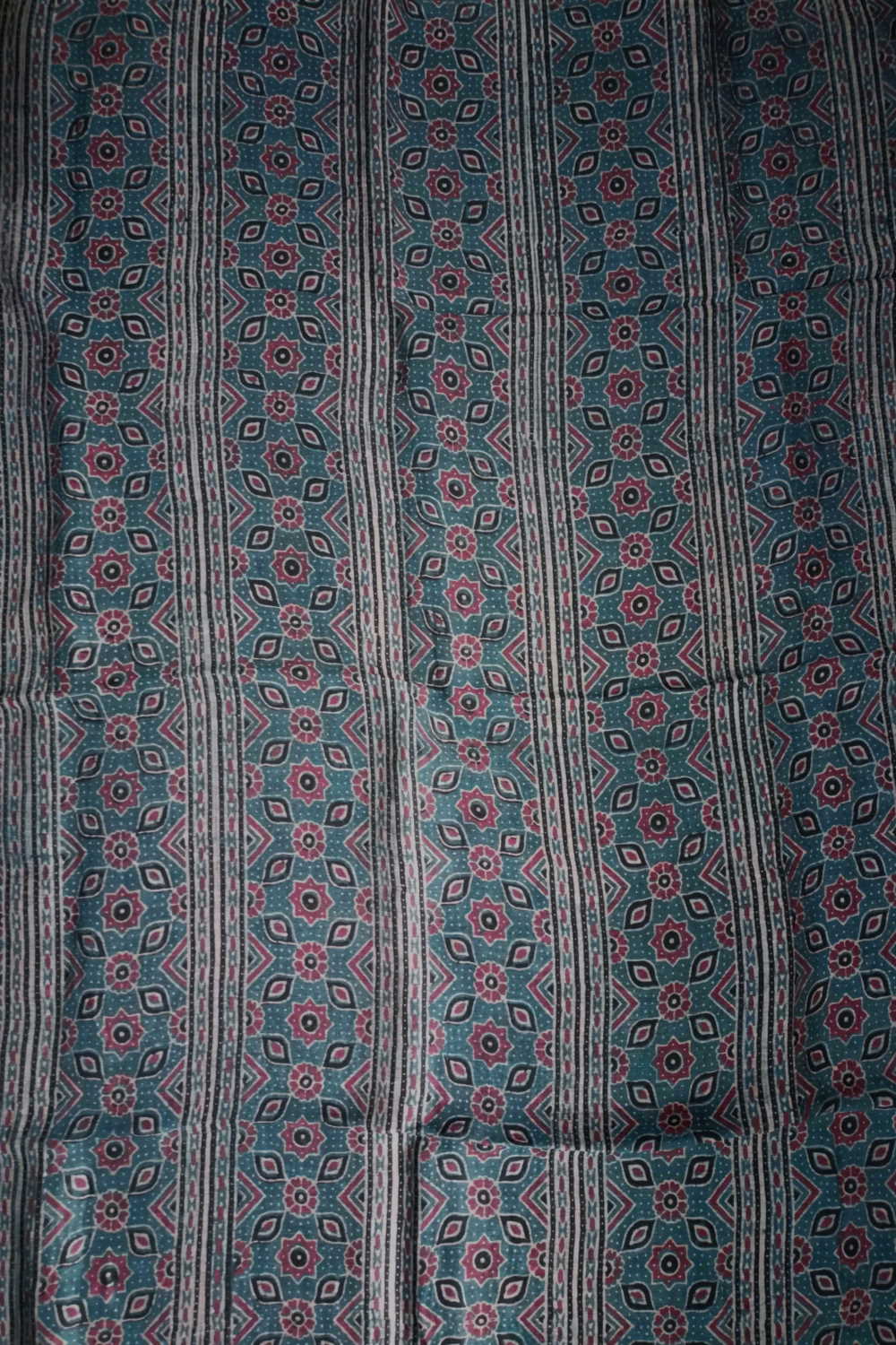 Maroon Patterned on Indigo Ajrak Linen Top & Dupatta