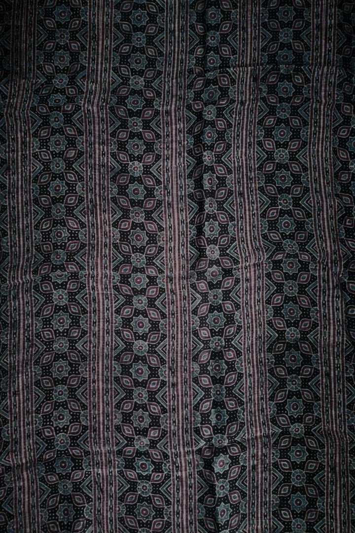 Patterned on Black Ajrak Linen Top & Dupatta