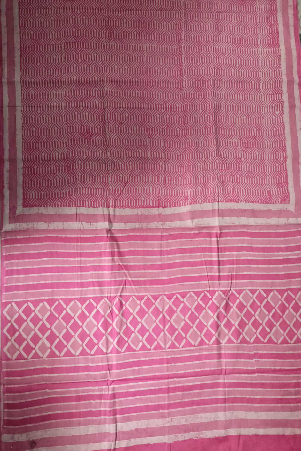 Lined Pink Block Printed Mul Cotton Saree