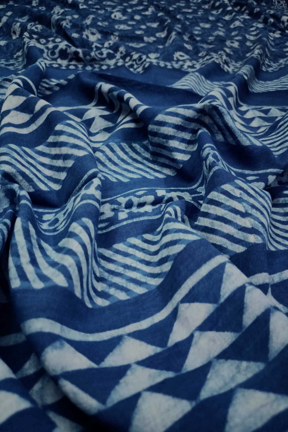 Indigo with Florets Block Printed Mul Cotton saree